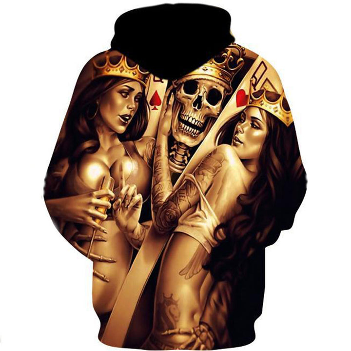 Herren Kapuzenpullover mit allover Totenkopf- und Spielkarten-Grafik Echoarchiv