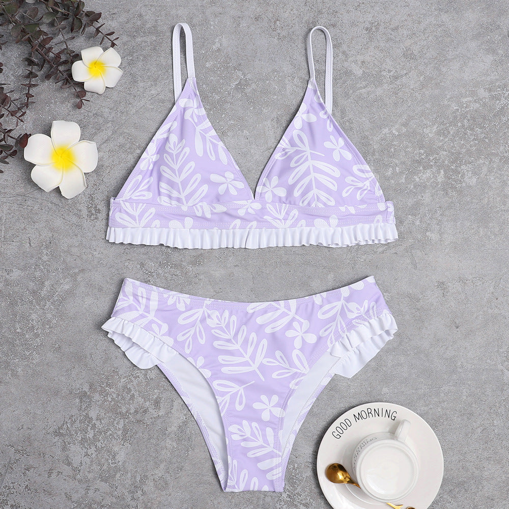 Damen Triangel-Bikini mit verspielten Rüschendetails und floralem Druck Echo Archiv