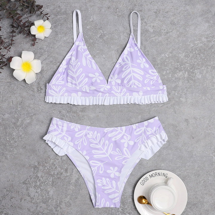 Damen Triangel-Bikini mit verspielten Rüschendetails und floralem Druck Echo Archiv