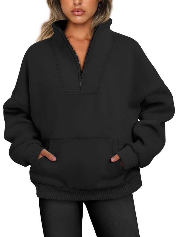 Damen nan oversized Halbzip-Hoodie mit hohem Stehkragen, Kängurutasche und gerippten Bündchen Echo Archiv