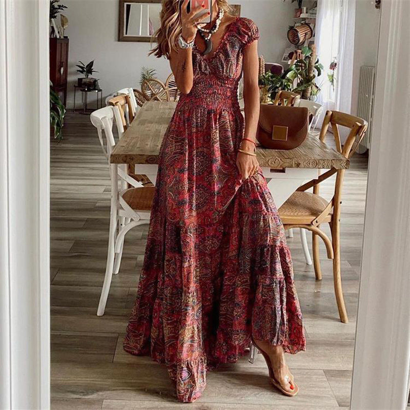 Damen Maxikleid mit Boho-Design und schwingendem Abschluss Echoarchiv