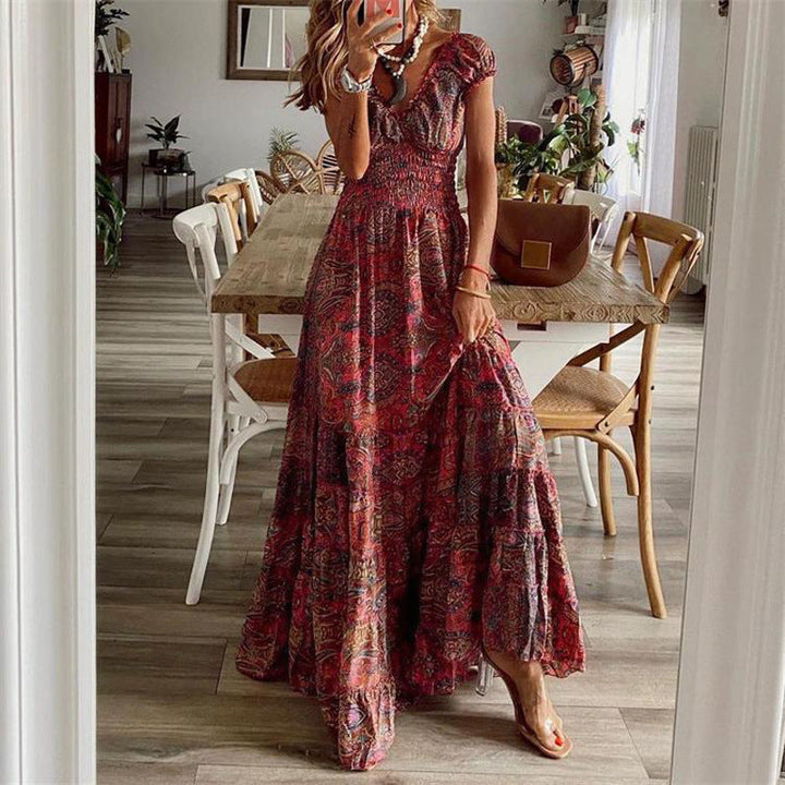 Damen Maxikleid mit Boho-Design und schwingendem Abschluss Echoarchiv