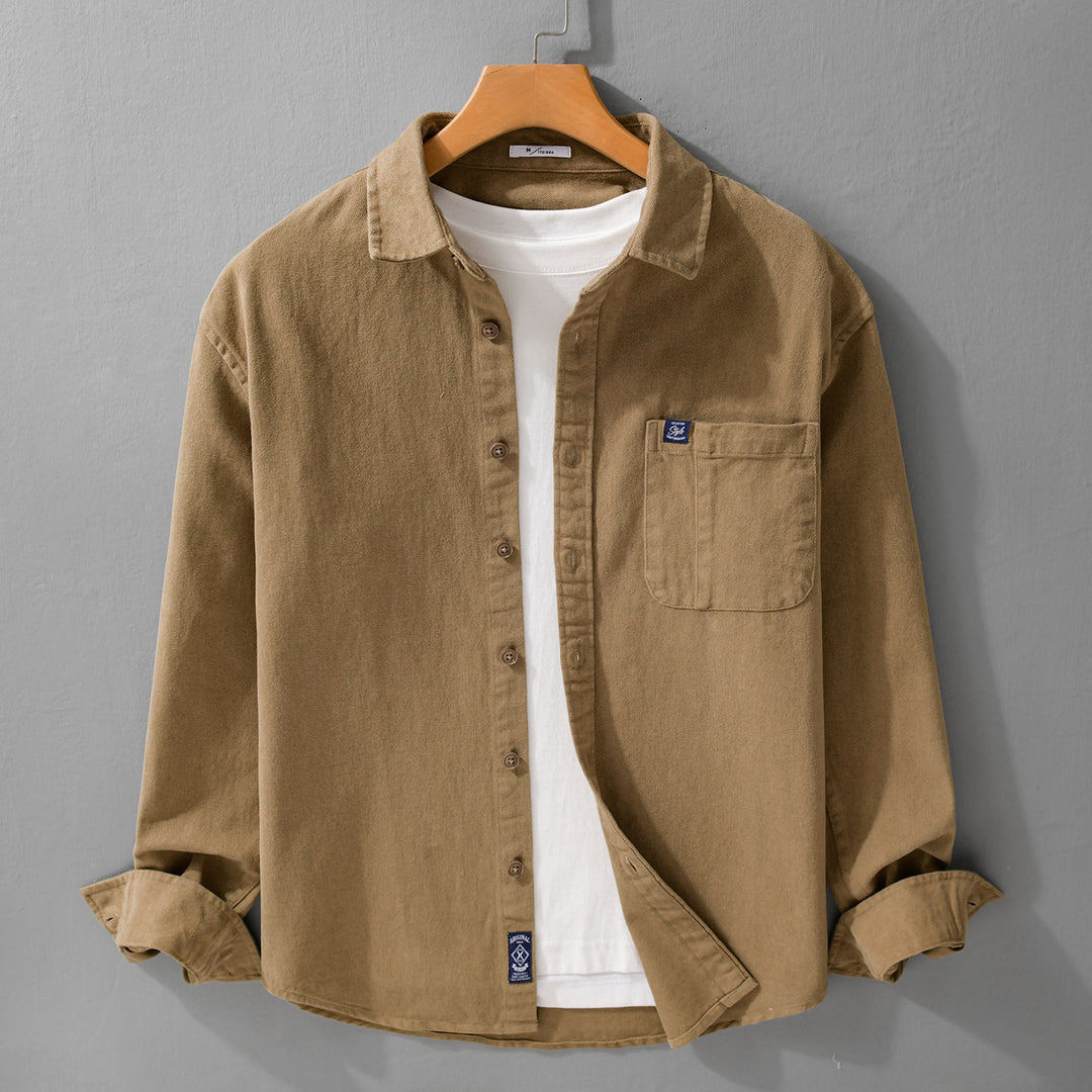 Herren Baumwoll-Twill Hemdjacke im Vintage-Finish mit aufgesetzter Brusttasche Echoarchiv