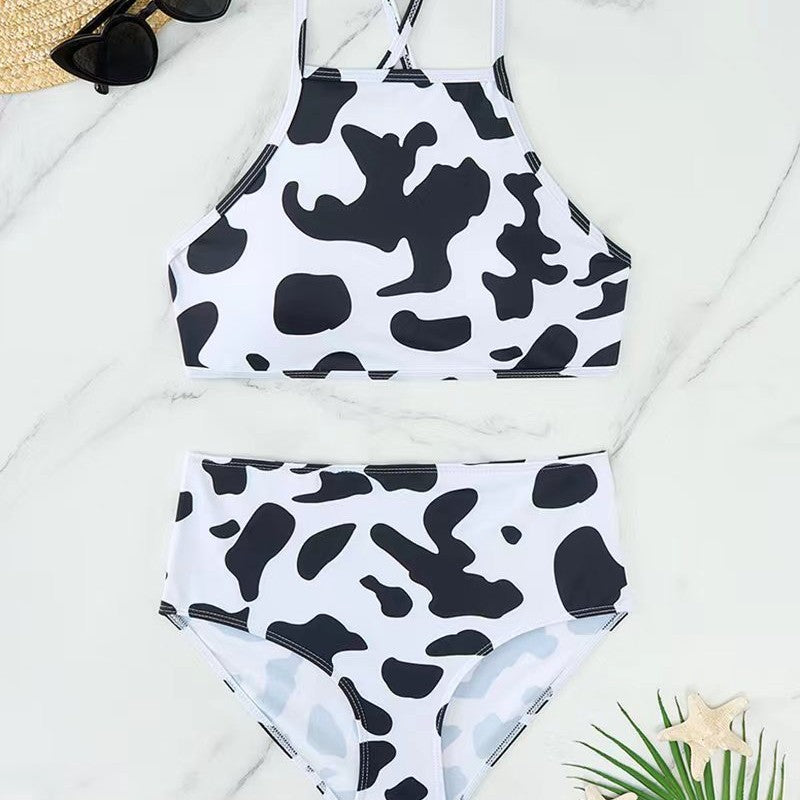 Damen Hochgeschlossener Bikini mit kreativer Tierfleckenmusterung Echo Archiv