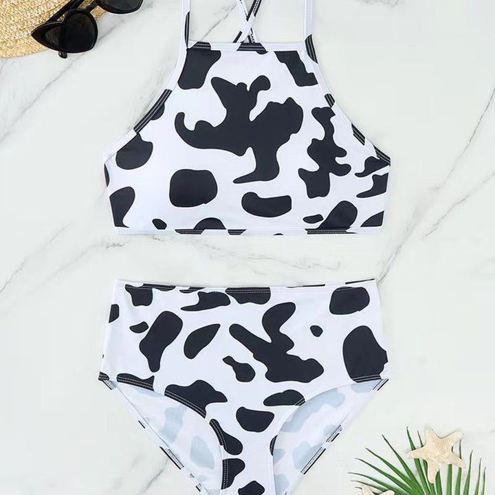 Damen Hochgeschlossener Bikini mit kreativer Tierfleckenmusterung Echo Archiv