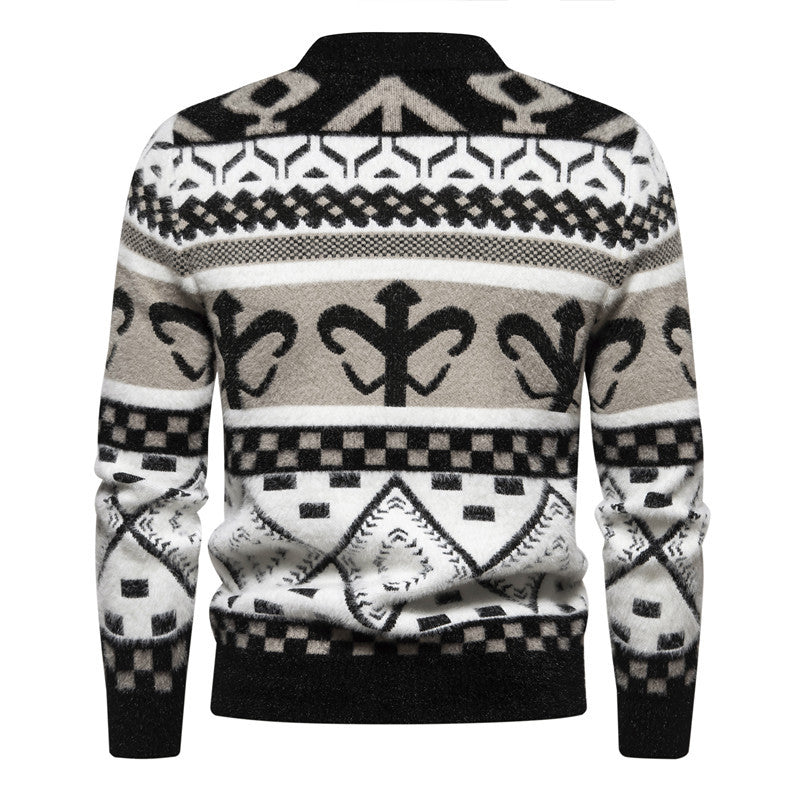 Herren Strickpullover mit modernem Zopfmuster und hohem Kragen Echoarchiv