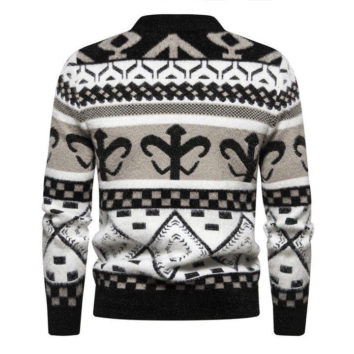 Herren Strickpullover mit modernem Zopfmuster und hohem Kragen Echoarchiv