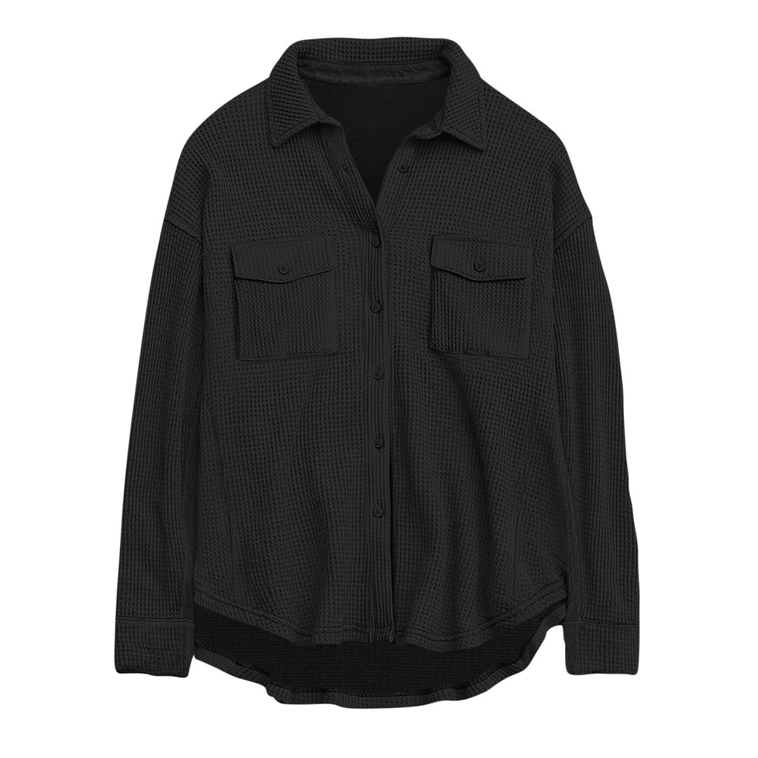 Damen nan oversized Waffelstrick Hemdjacke mit Brusttaschen und Knopfleiste Echo Archiv