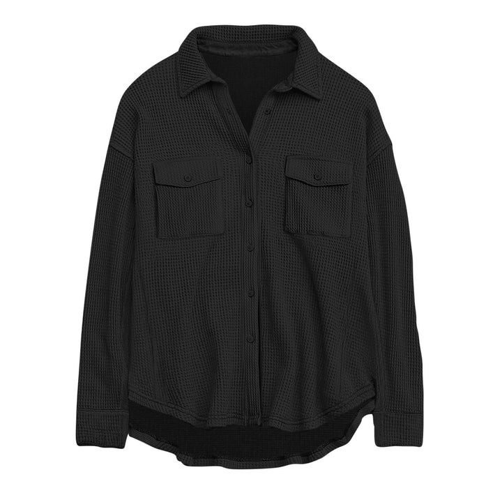 Damen nan oversized Waffelstrick Hemdjacke mit Brusttaschen und Knopfleiste Echo Archiv