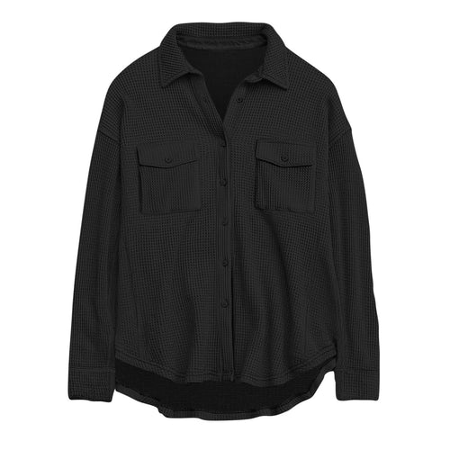Damen nan oversized Waffelstrick Hemdjacke mit Brusttaschen und Knopfleiste Echo Archiv