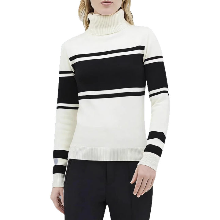 Damen langes Rollkragen Strickkleid mit Sternmotiv, Blockstreifen und elastischem Rippbündchen – Mavelle