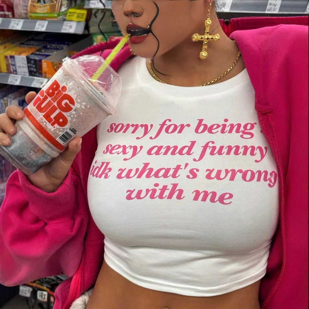 Damen Kurzarm Crop-T-Shirt mit witzigem Schriftzug Echo Archiv