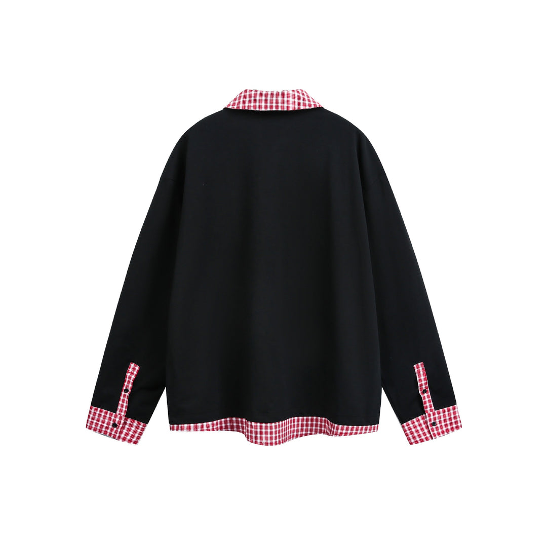 Unisex Weit geschnittener Sweatpullover mit Karokragen und Saumeinsatz Echoarchiv