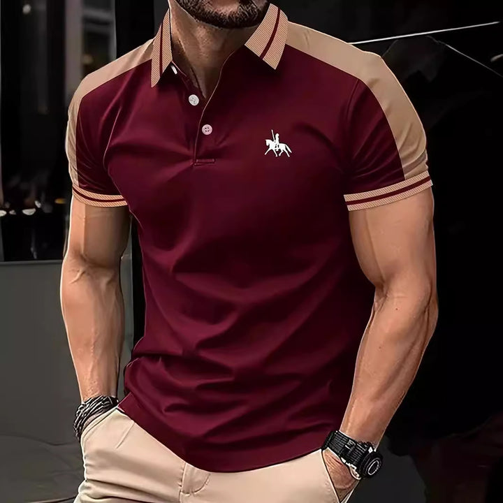 Herren modisches Polohemd mit kontrastierenden Ärmeln und feiner Struktur Echoarchiv