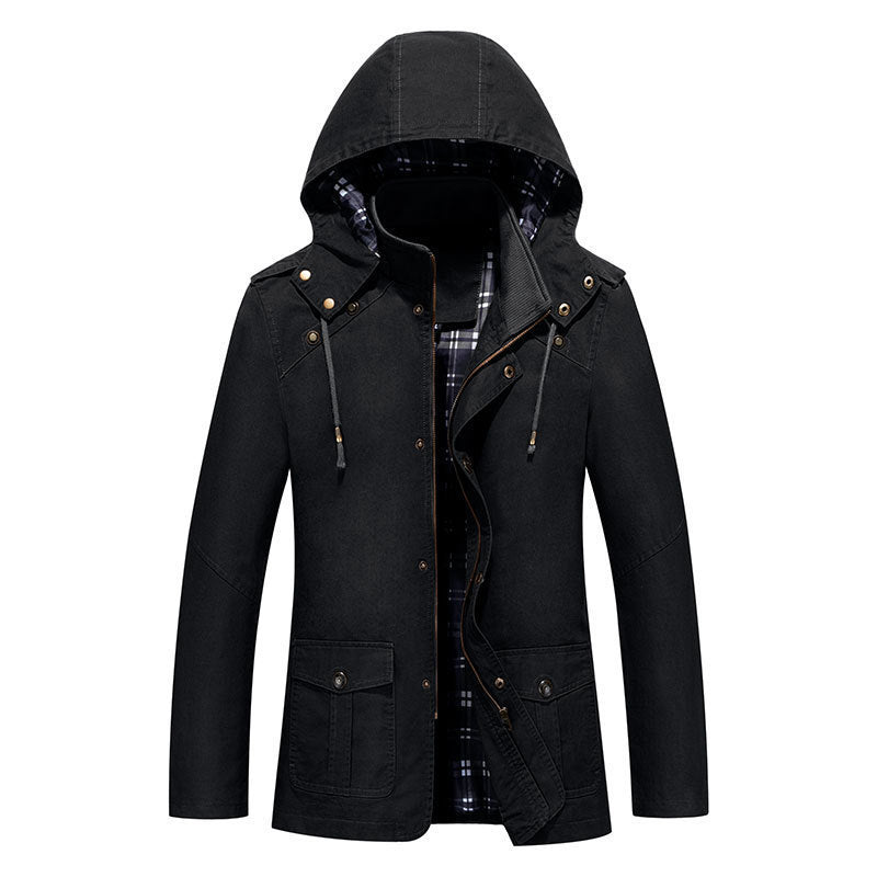 Herren Leichter Kapuzenparka mit kariertem Innenfutter und Multifunktions-Taschen Echo Archiv