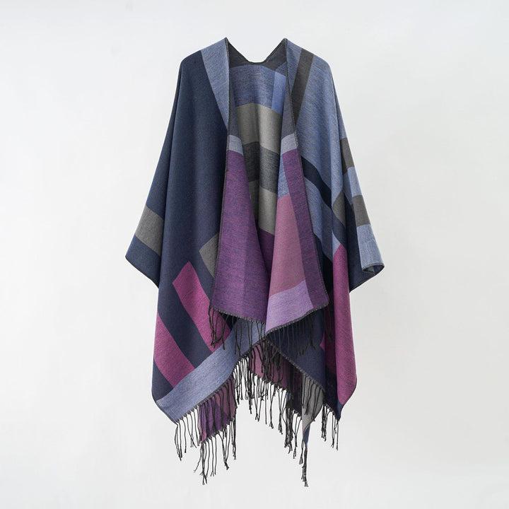 Damen Jacquard-Überwurfponcho im Cape-Schnitt mit feinem Fransensaum Echo Archiv