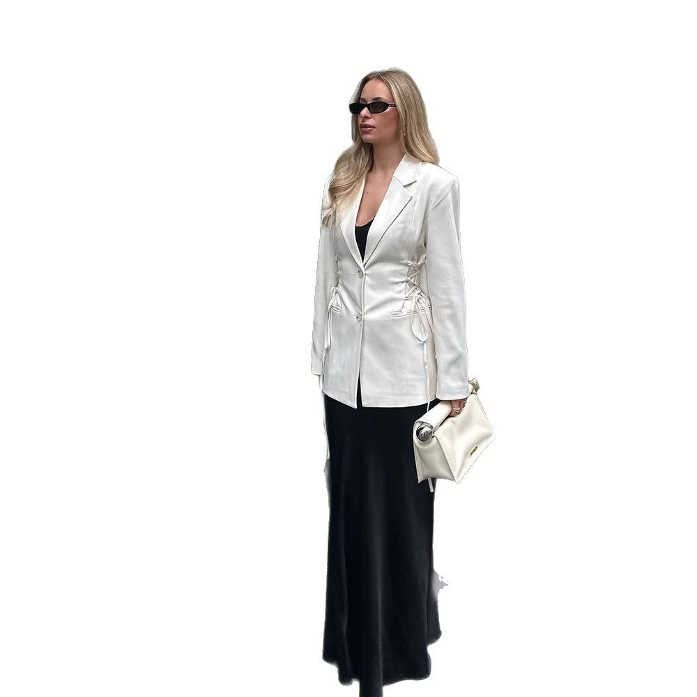 Damen taillierter Blazer mit tiefem V‑Ausschnitt, Zipperfront und Kordelzug-Detail Echoarchiv
