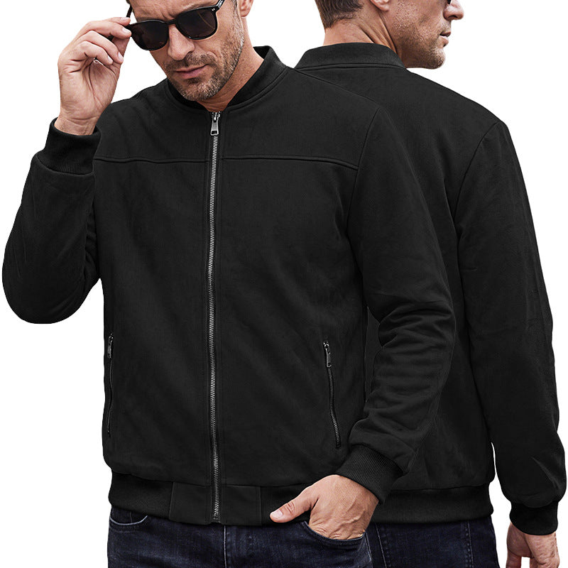 Herren Wildlederoptik Bomberjacke mit Rippenbündchen und Reißverschluss-Taschen – Brevano