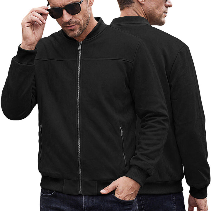 Herren Wildlederoptik Bomberjacke mit Rippenbündchen und Reißverschluss-Taschen – Brevano