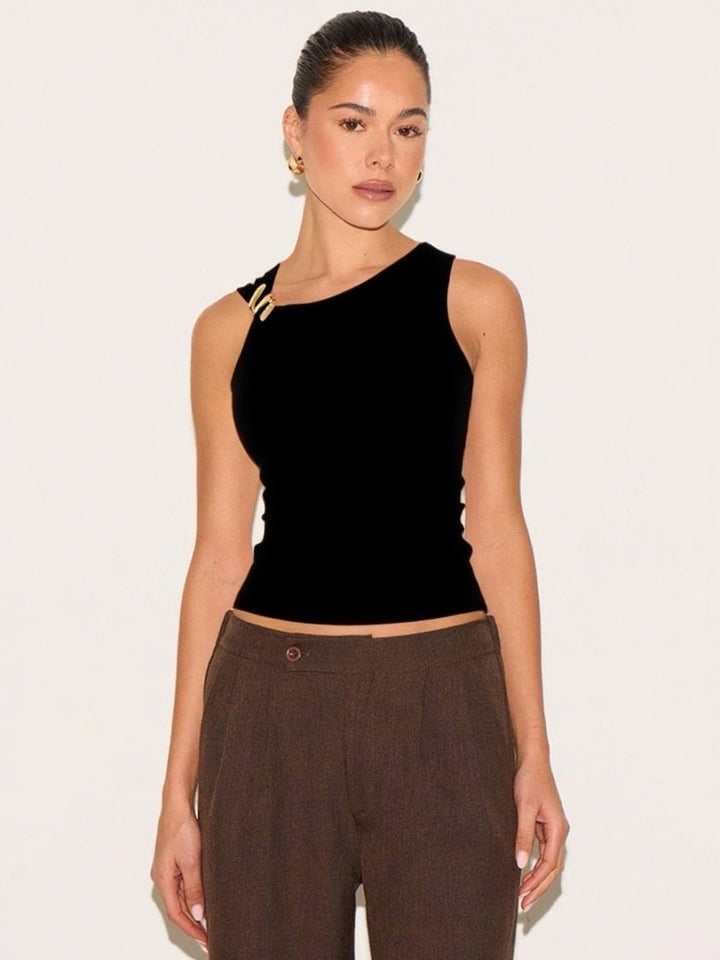 Damen Elegantes Top mit asymmetrischem Schnitt und dekorativen Riegeln Echo Archiv