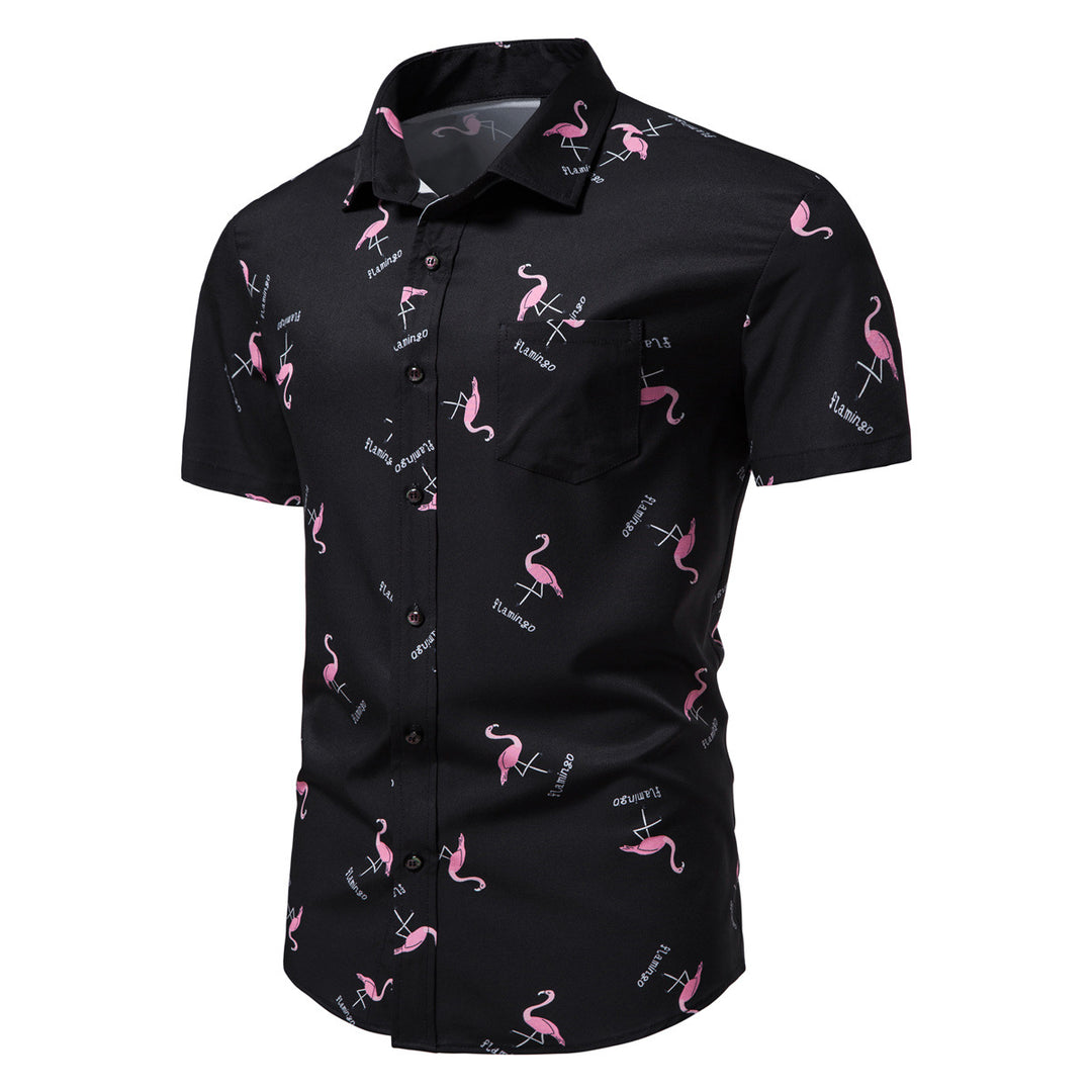 Herren Kurzarmhemd mit modernem Flamingo-Muster Echoarchiv