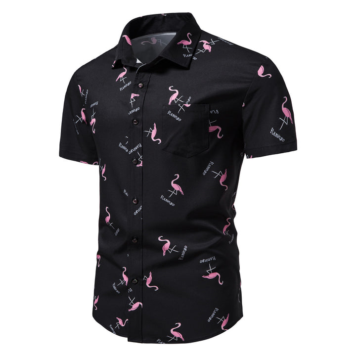 Herren Kurzarmhemd mit modernem Flamingo-Muster Echoarchiv