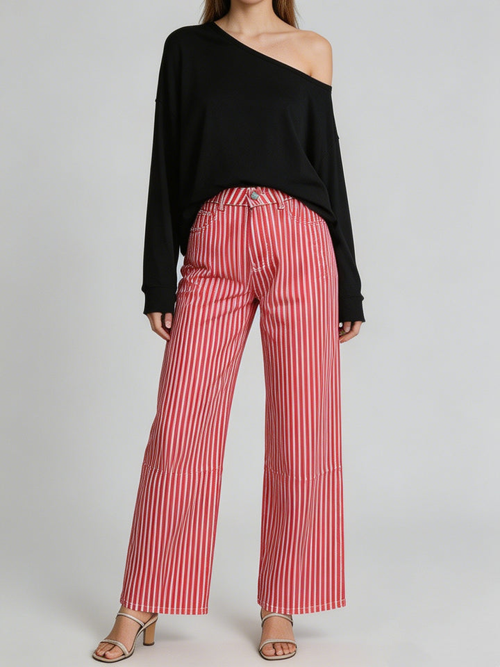 Damen nan weite High-Waist Palazzohose mit vertikalen Streifenoptik und abgesteppten Kniepartien Echo Archiv