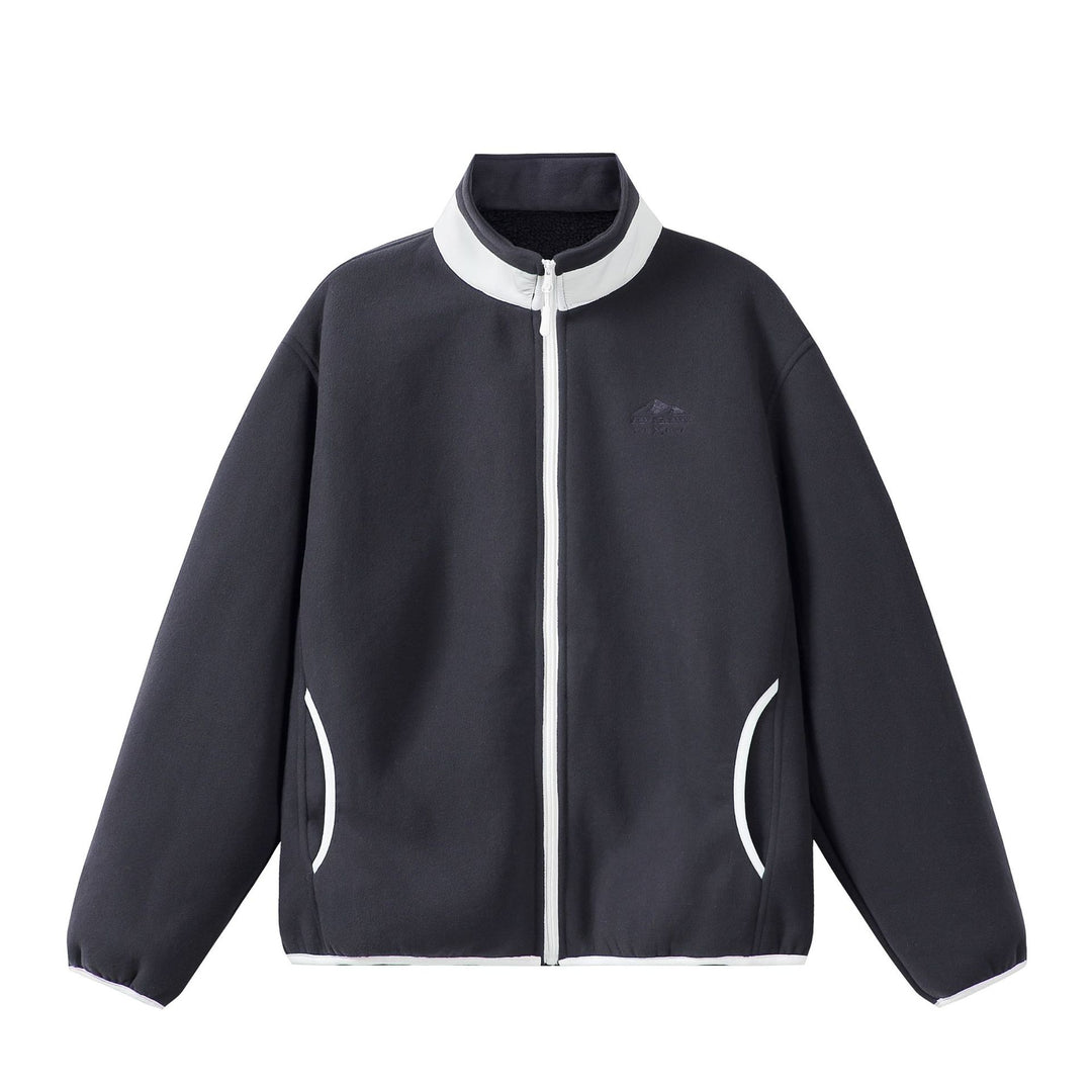 Unisex Oversize Fleece-Zipjacke mit Stehkragen und Kontrastpaspel Echoarchiv