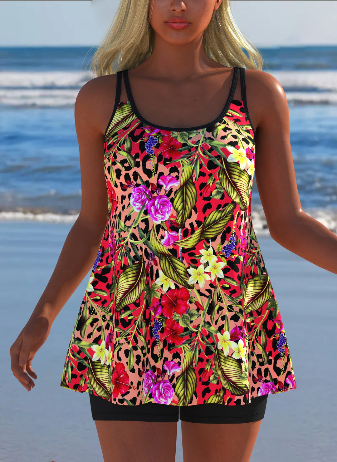 Damen Schwimmanzug in Plissee-Optik mit floralen Mustern und bequemen Shorts Echo Archiv