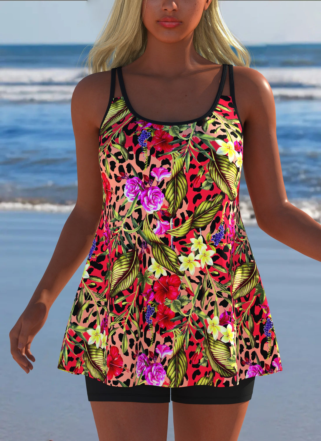 Damen Schwimmanzug in Plissee-Optik mit floralen Mustern und bequemen Shorts – Maréssa