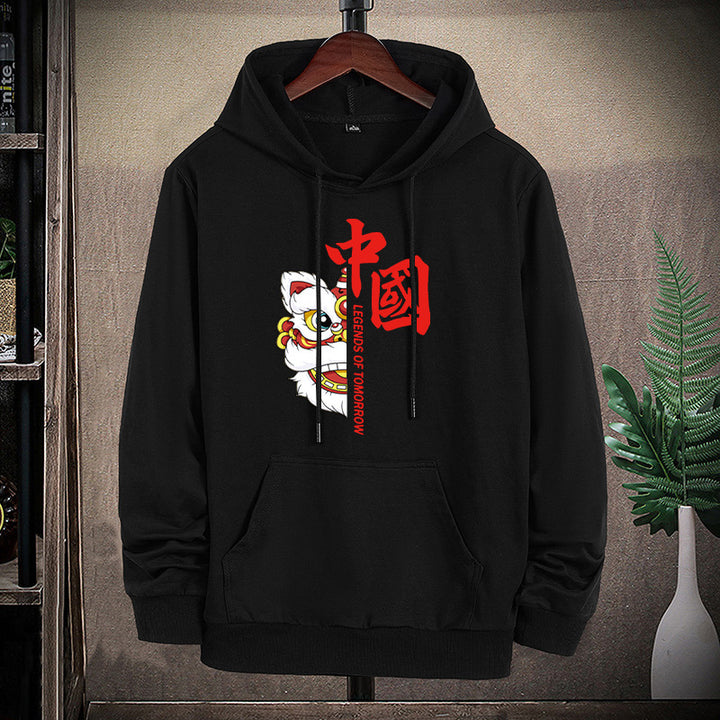 Unisex Kapuzenpullover mit asiatischem Löwenmotiv und Kängurutasche Echo Archiv