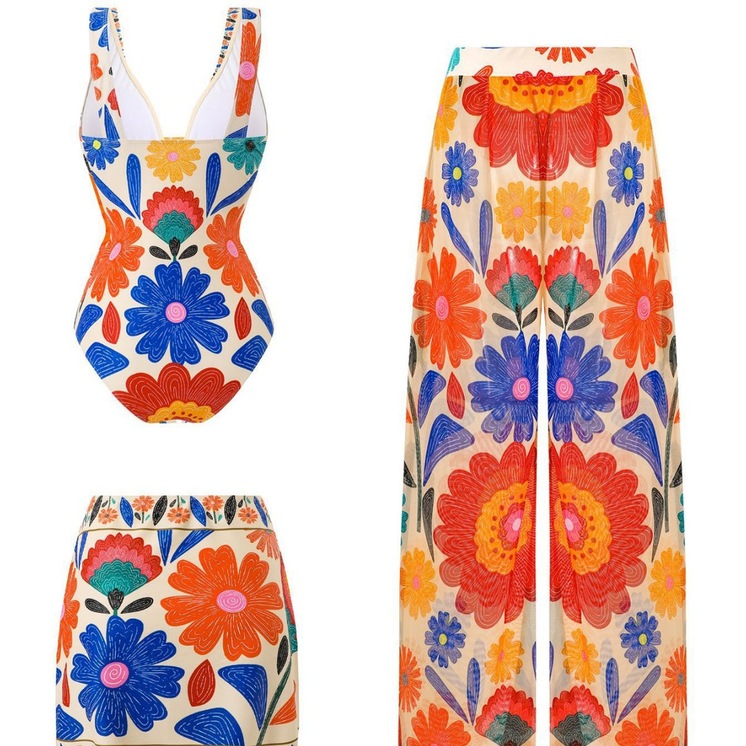 Damen Mehrteiliges Badeanzug-Set mit floralen Motiven Echo Archiv