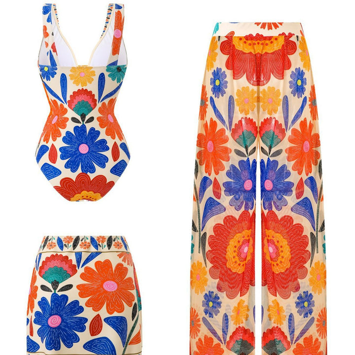 Damen Mehrteiliges Badeanzug-Set mit floralen Motiven Echo Archiv