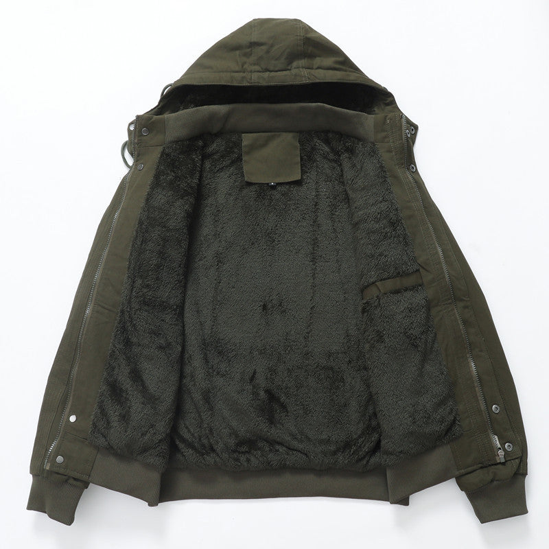 Herren Arbeitsjacke aus Canvas mit Teddy-Innenfutter, Kapuze und Utility-Taschen Echoarchiv