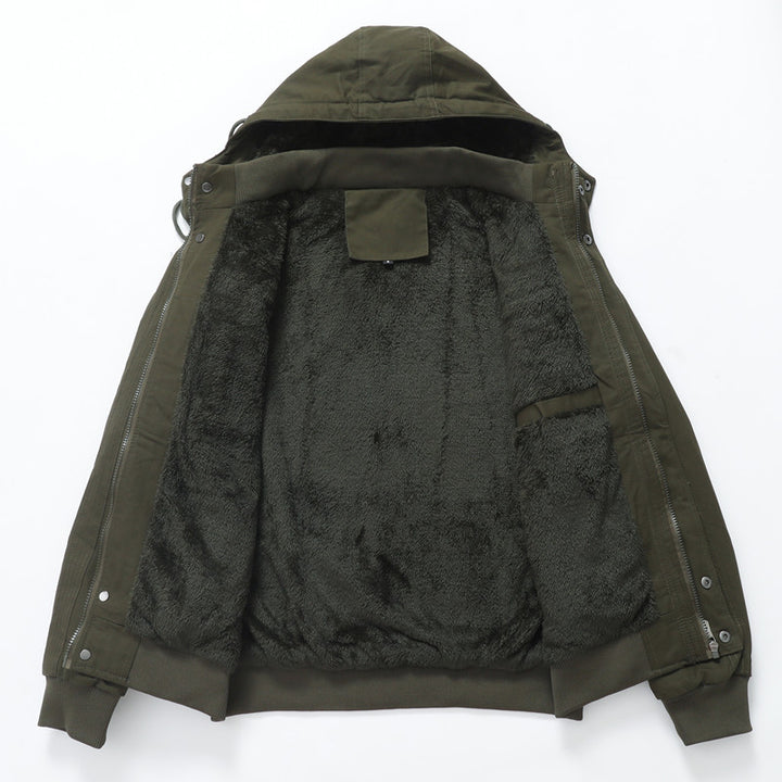 Herren Arbeitsjacke aus Canvas mit Teddy-Innenfutter, Kapuze und Utility-Taschen Echoarchiv