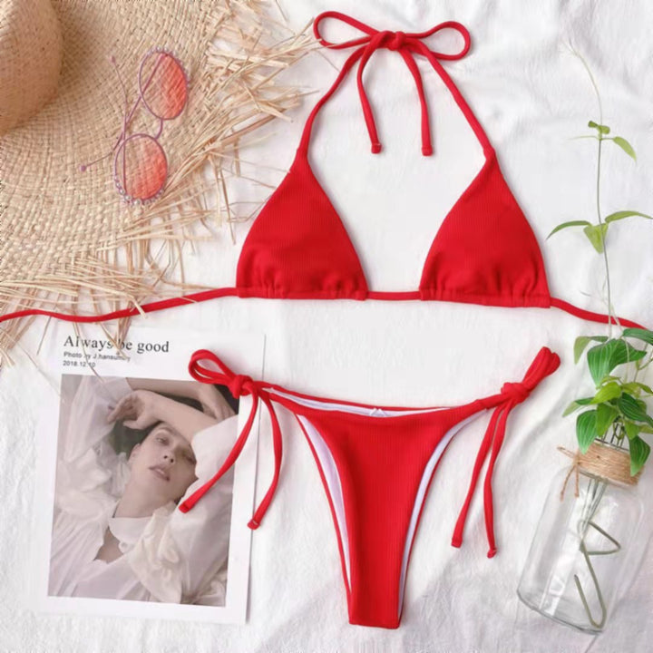 Damen Triangel-Bikini mit verstellbaren Bindebändern und Rippstrick Echo Archiv