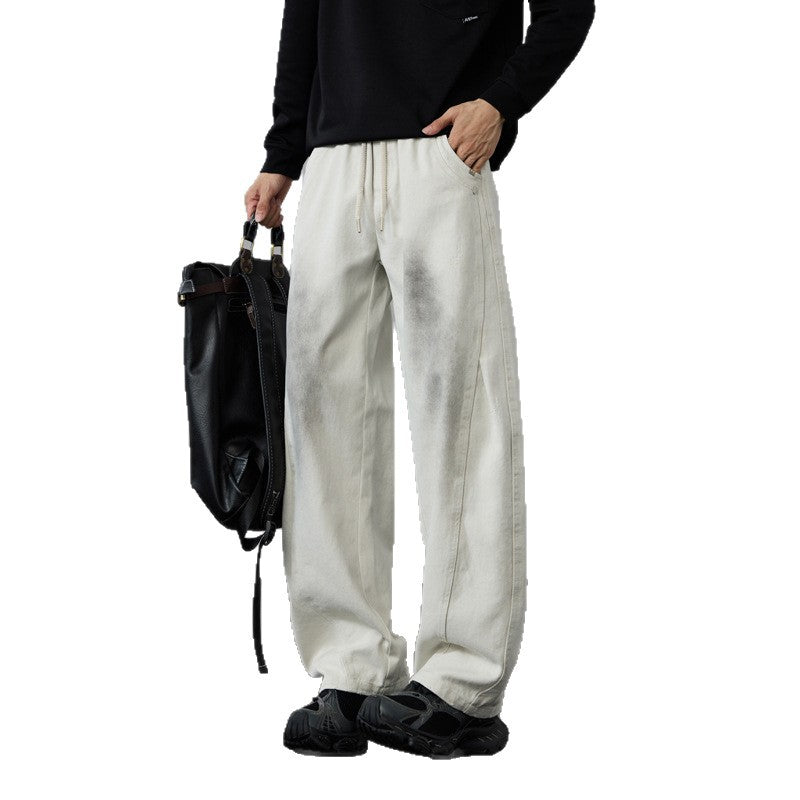 Herren Weite Baumwoll-Drawstring-Hose im Vintage-Waschlook Echo Archiv
