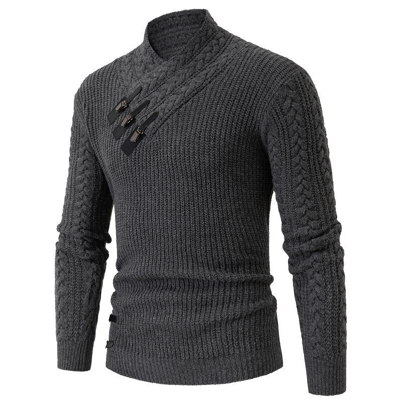 Herren Strukturiertes Zopfmuster-Mockneck-Pullover mit asymmetrischer Riegelverzierung Echo Archiv