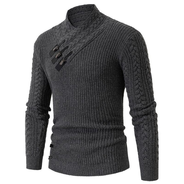 Herren Strukturiertes Zopfmuster-Mockneck-Pullover mit asymmetrischer Riegelverzierung Echo Archiv