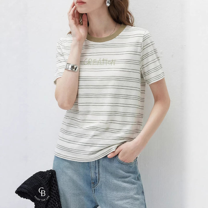 Damen Modernes Streifen-Shirt mit Rundhalsausschnitt Echo Archiv