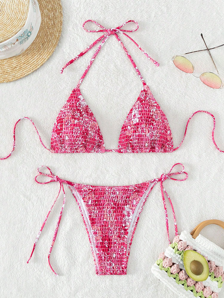 Damen Triangel-Bikini mit floralen Rüschendetails und verstellbaren Trägern Echo Archiv