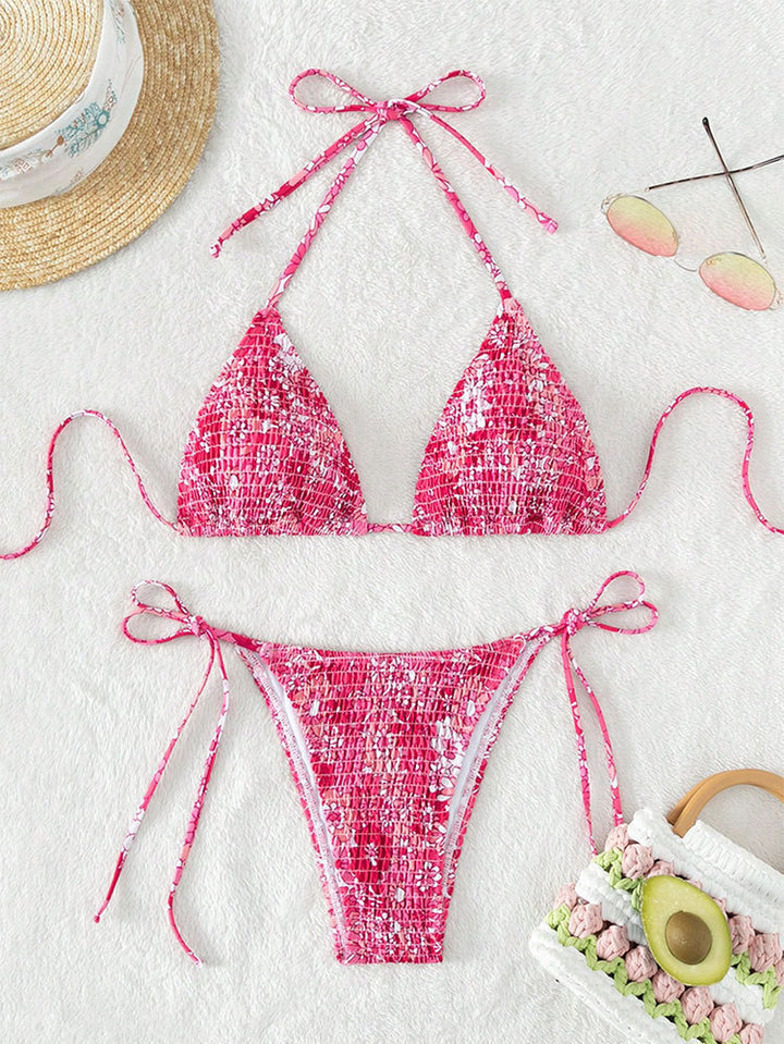 Damen Triangel-Bikini mit floralen Rüschendetails und verstellbaren Trägern Echo Archiv