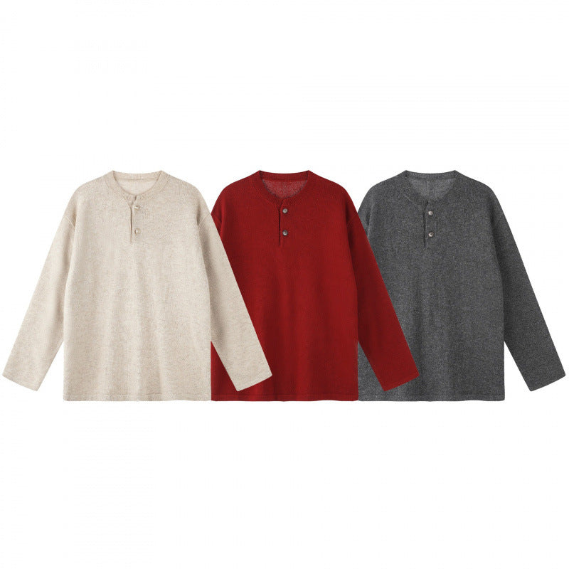 Unisex Oversize-Strickpullover mit Henley-Knopfleiste, geradem Saum und leichter Struktur Echo Archiv