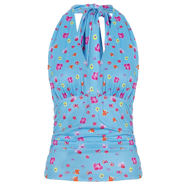 Damen Neckholder-Bluse mit Blumendruck und Raffungen Echo Archiv
