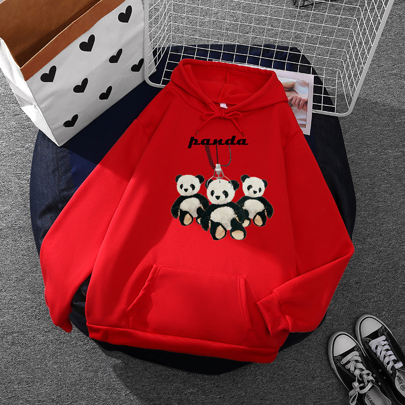 Damen oversized Kapuzenpullover mit Plüsch-Panda-Applikation und Kängurutasche – Auréline