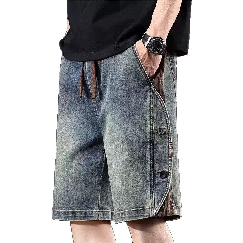 Herren lockere Denim-Shorts mit knielangem Schnitt und verstellbarem Kordelzug Echoarchiv
