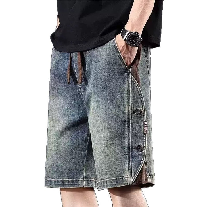 Herren lockere Denim-Shorts mit knielangem Schnitt und verstellbarem Kordelzug Echoarchiv