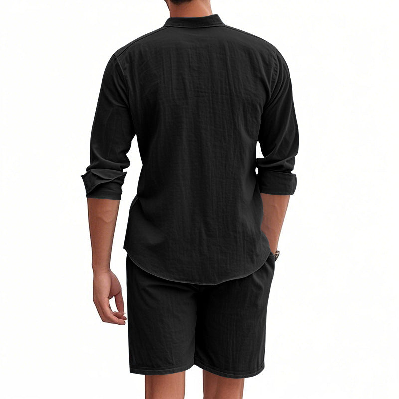 Herren lässiges Kurzarm-Hemd mit modischen Knopfdetails und komfortablen Shorts Echoarchiv