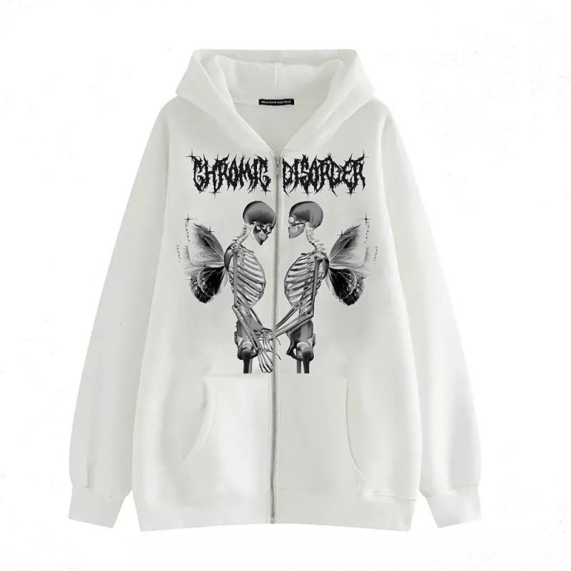 Damen Kapuzenjacke mit durchgehendem Reißverschluss und Rippenherz-Print – Auréline