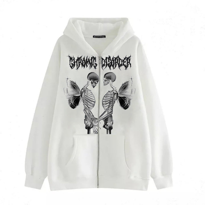 Damen Kapuzenjacke mit durchgehendem Reißverschluss und Rippenherz-Print – Auréline
